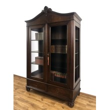 BIBLIOTEKA WITRYNA ANTYK XIX W. RZEŹB. WYSOKA PRZESZKLONA SZAFA SZUFLADY
