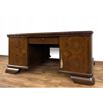 BIURKO ART DECO ANTYK DWUSTRONNE RZEŹBIONE 4 SZUFLADY