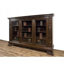 BIBLIOTEKA ANTYK WITRYNA SZAFA RZEŹBIONA LWIE ŁAPY 100-LETNIA 2,65 m dł.