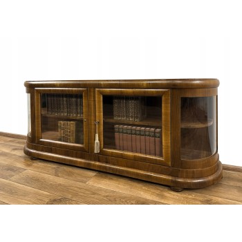 BIBLIOTEKA PODRĘCZNA ART DECO WITRYNA ŁUKOWATE SZYBY ANTYK PODEST TV RTV