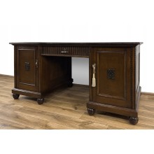 BIURKO ANTYCZNE ANTYK DWUSTRONNE DĘBOWE, PŁASKORZEŹBY, 4 SZUFLADY