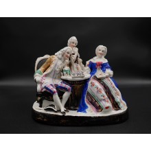 GRAJĄCY W SZACHY DUŻA GRUPA FIGURALNA TURYNGIA porcelana